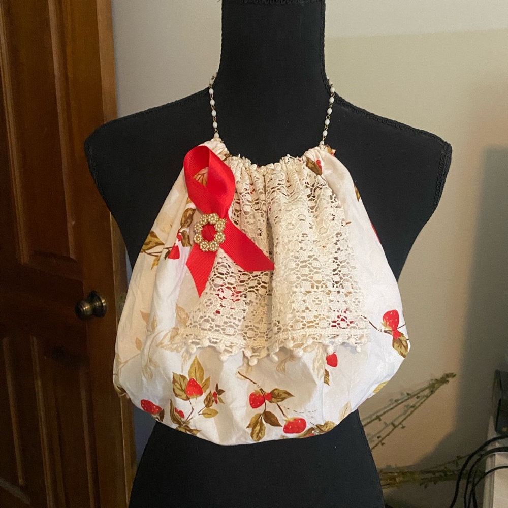 Strawberry Fields Poor Man’s Handmade Jabot Vintage Lace Crochet Linen Necklace
